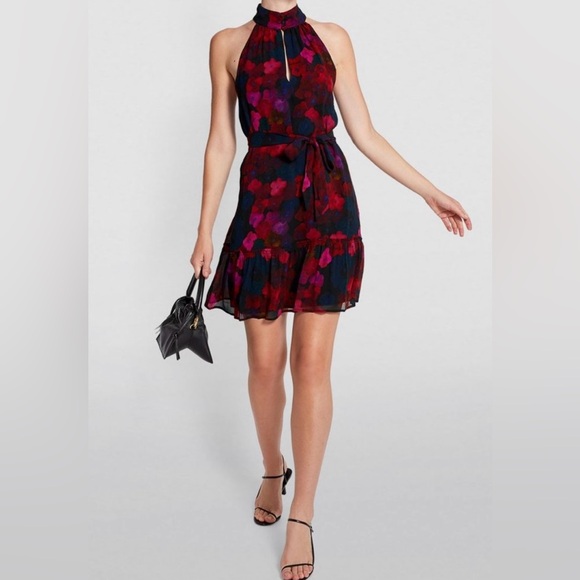 NWT Paige Sleeveless Cayman Floral Silk Halter Neck A-line Swing Mini Dress TB5 - Picture 15 of 15